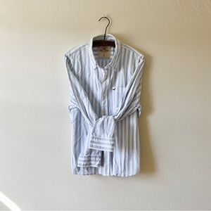 Hollister 100% Heavy Cotton Blue and White Stripes Long Sleeve Button Down XL